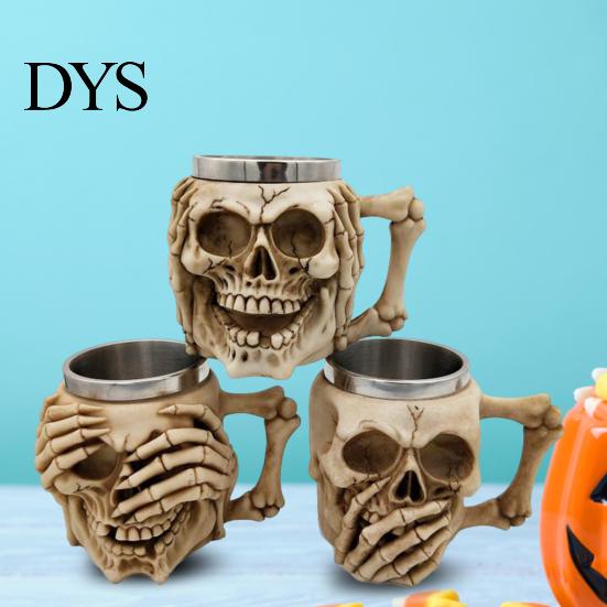 Kubek Wodny Stal Nierdzewna Kubek Halloween Piwo Żywica 3D Kielich Z Wzorem Czaszki i Piszczeli Kawa Prezent