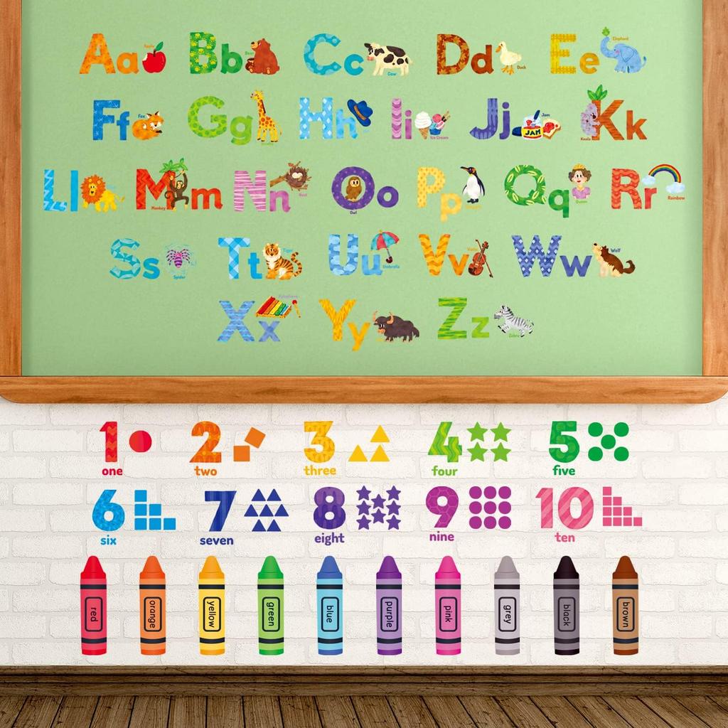 Animal Alphabet Numbers Decals Stickers For Kids Room Decor Peel And Stick Removable Educational Abc Letters