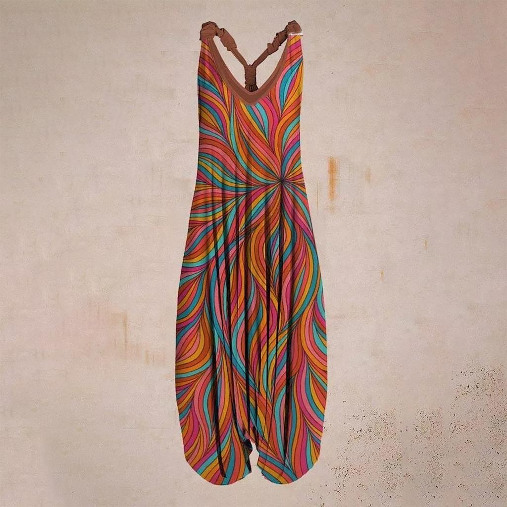 Racerback  Jumpsuit Spaghetti Straps Vintage Paisley Overall Jumpsuit