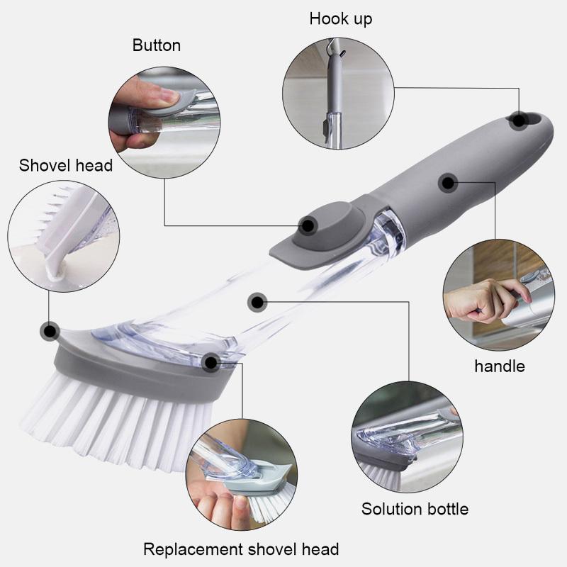 Plate Dish Pot Washing Brush with Liquid Dispenser Scrubber Multi-function Kitchen Washing Sponge Lazy Cleaner Householder Tools