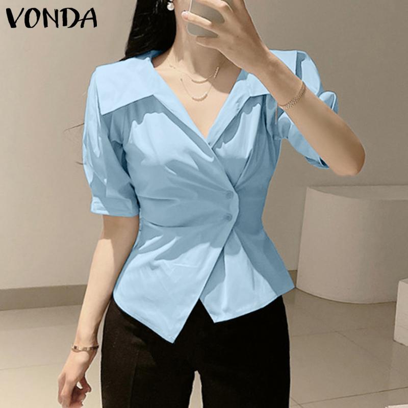 

VONDA женский летний плиссированный повседневный топ с v-образным вырезом и v-образным вырезом, с короткими рукавами и плиссированной талией