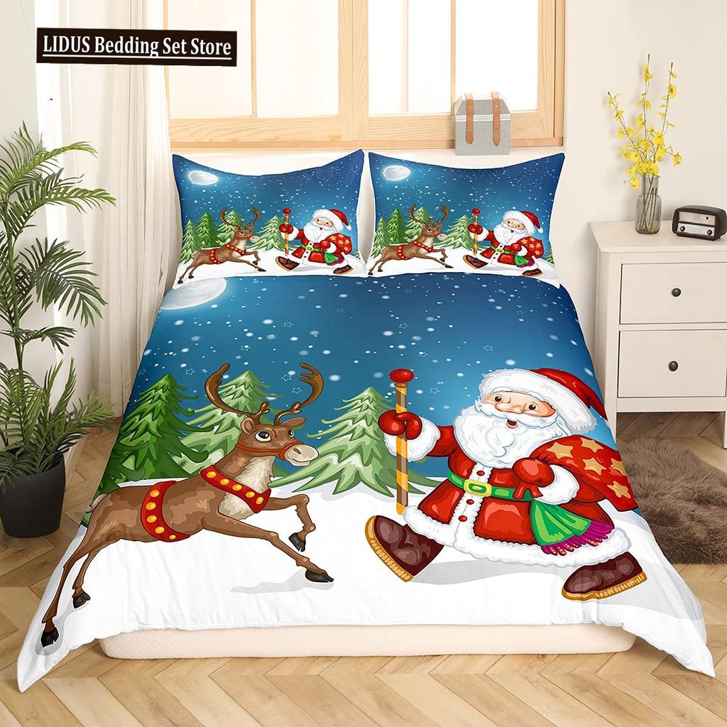 Christmas Gnomes Duvet Cover Set Santa Claus Xmas Comforter Cover Merry Christmas Bedding Sets Winter Snow Holiday Quilt Cover