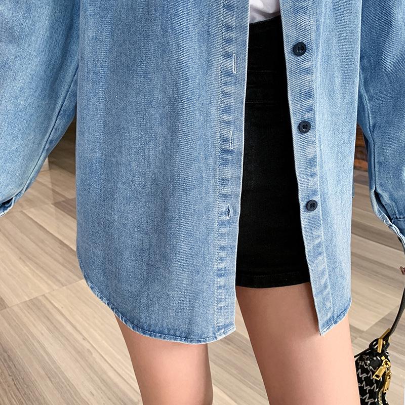 2026 Autumn Women's Korean Style Loose Beaded Denim Jacket Shirt