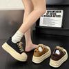 The first layer of cowhide muffin shoes children's 2025 autumn and winter new leather heightened thick-soled velvet casual sports shoes