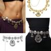 Retro Vintage Coin Belt Golden Silvery Long Tassel Fringed Belt Carved Flower Alloy Coins Waist Chain Traditional Clothing