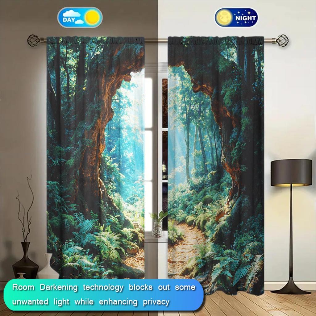 2-Panels Natural Beauty Forest Semi Blackout Curtains   Half Blackout Suitable for Artistic Home Decorative Curtains