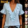 Women's Fashion Casual Summer Spring V-Neck Short Sleeve Blouses & Shirts