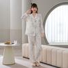 New spring and summer women's ice silk pajamas, national style printed long-sleeved pants, imitation silk loungewear suit can be worn outside