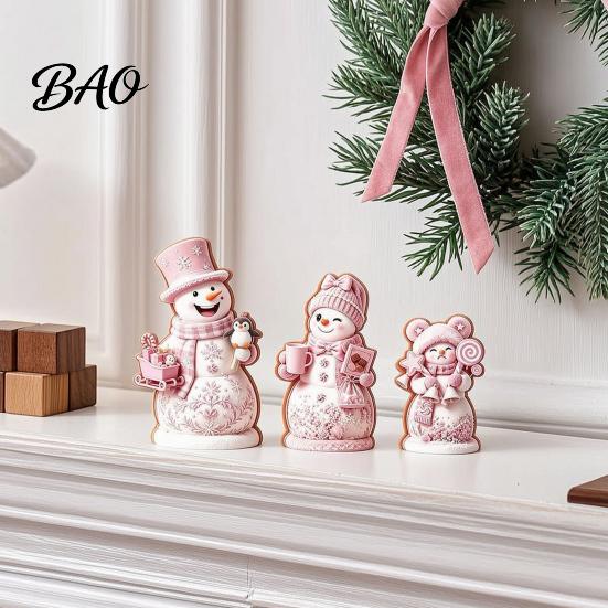 Christmas Gift for Kids 3PCS Snowman Wooden Ornaments, Decorative Cute Festive Figures, Pink And Purple Decor High-definition Printing Crafts Holiday