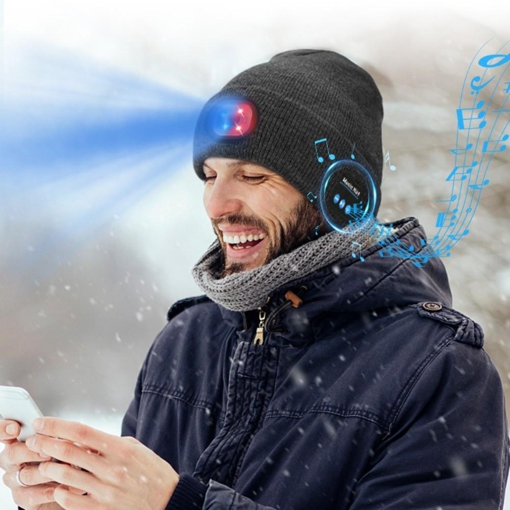 With Light Bluetooth Beanie Hat Headphones LED Light Cap Unique Wireless Headphones  Jogging