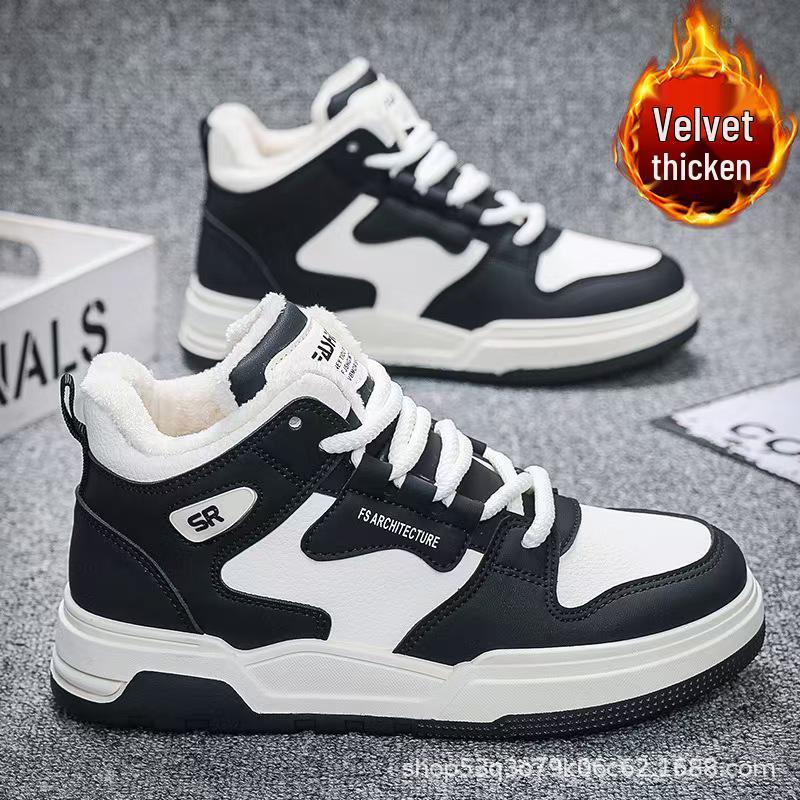 

Мужские зимние полусапоги из хлопка 2025 года: Повседневная обувь на толстой подошве, теплая, на велюровой подкладке, для пар 39 чёрный