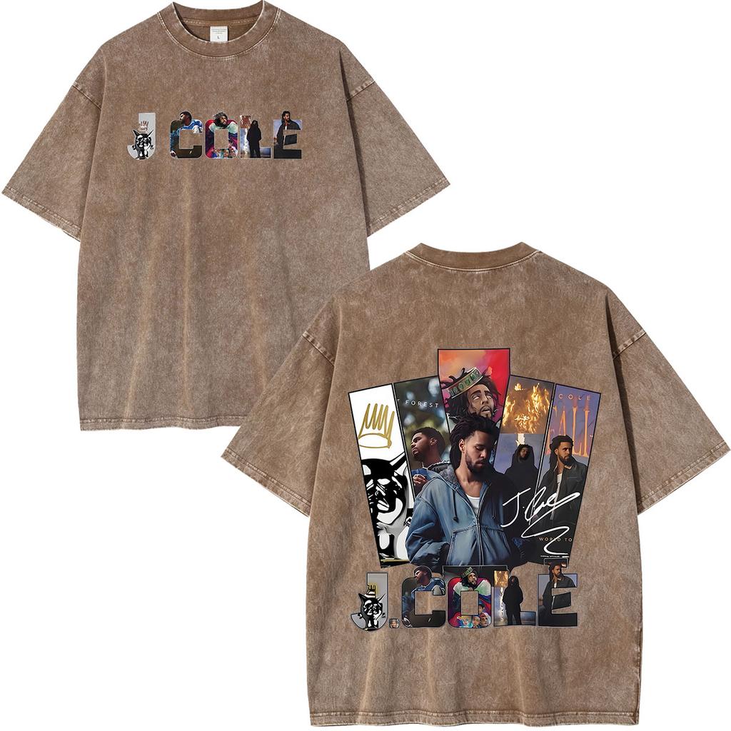Vintage Washed Jcole The Fall Off Print T Shirts Unisex Unisex Clothing Hip Hop Fashion Short Sleeve Oversized Tshirts Streetwear