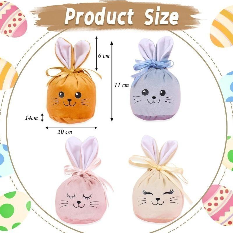 Easter Bunny Ears Plush Gift Bags with Drawstring Candy Bags for Basket Filling Spring Holiday Party Supplies