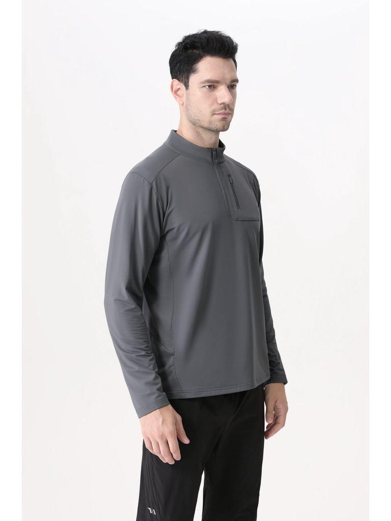 Tsuta City Herren Schnelltrocknendes Langarm-Lauf- und Radsport-T-Shirt mit halbem Reißverschluss