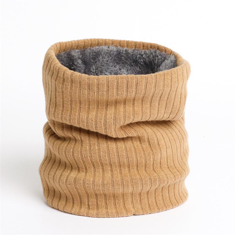 Unisex Winter Knitted Wool Scarf & Elastic Headband - Solid Color, Plus Velvet, Thickened, Warm, Striped Design.