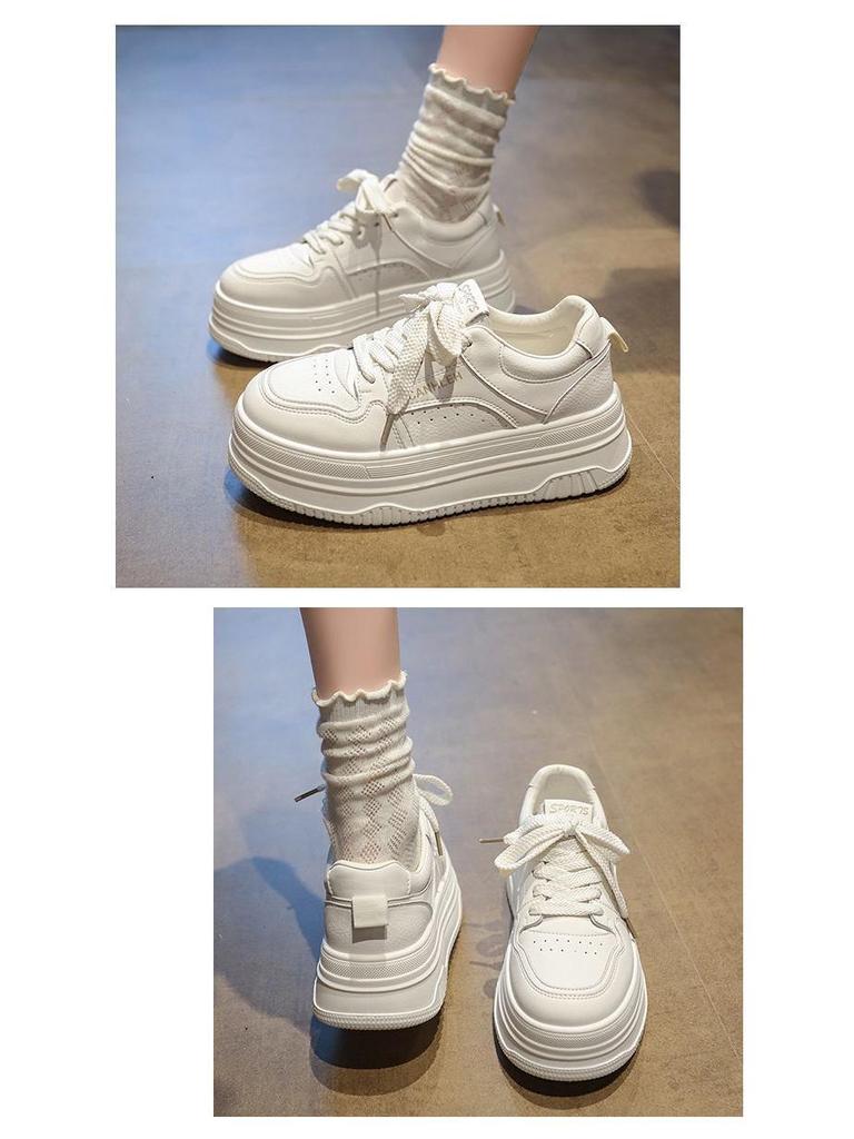 Dámské bílé tenisky se silnou podrážkou zvyšující výšku - korejský styl, lehké, pohodlné, prodyšné, všestranné ležérní boty na podzim.