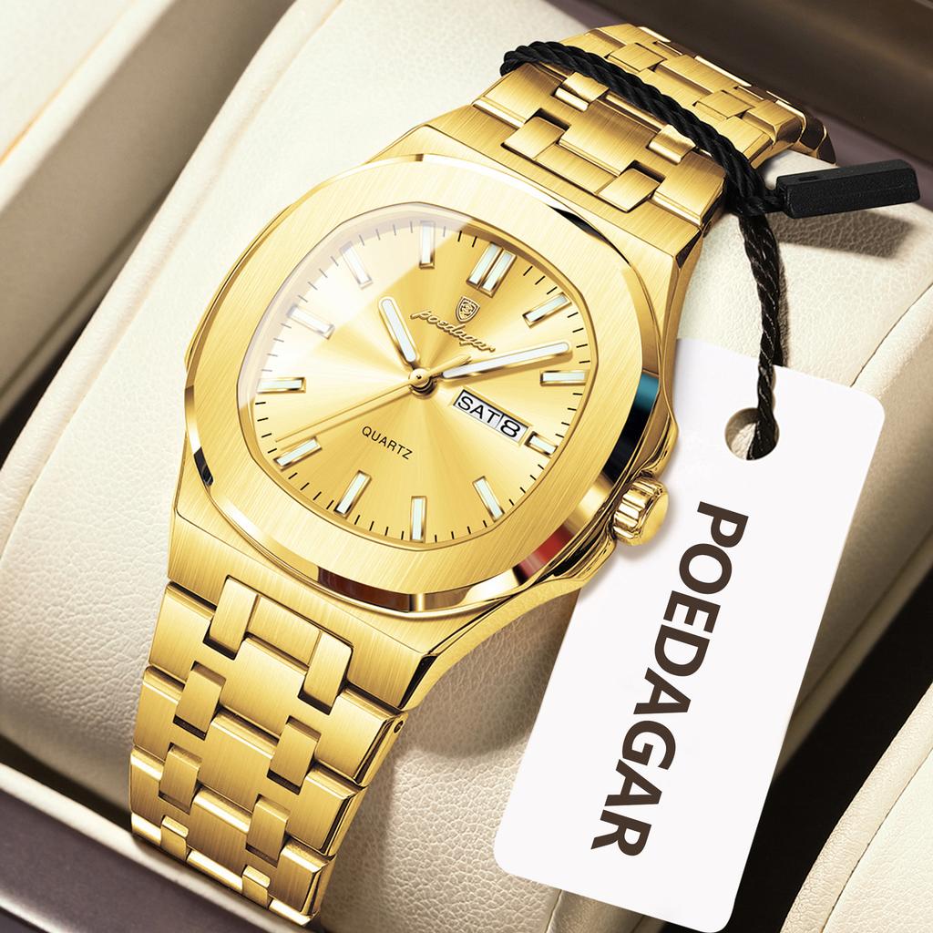 POEDAGAR Square Woman Watch Date Week Waterproof Luminous Ladies Watch Stainless Steel Quartz Fashion Watches Gift