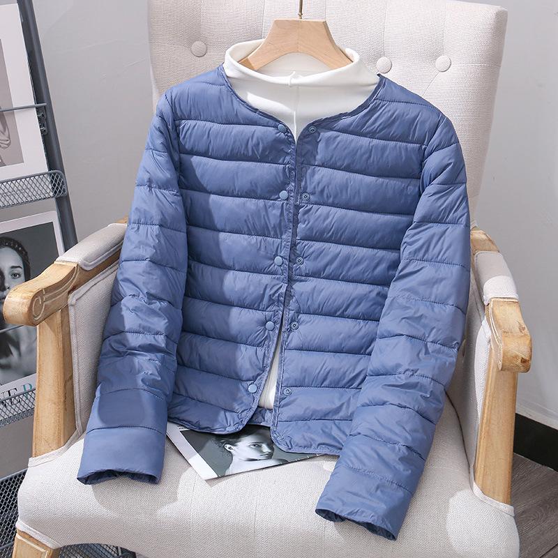 2025 Women's Lightweight Down Jacket: Short Style, Two-Way Round/V-Neck, Perfect for Autumn & Winter
