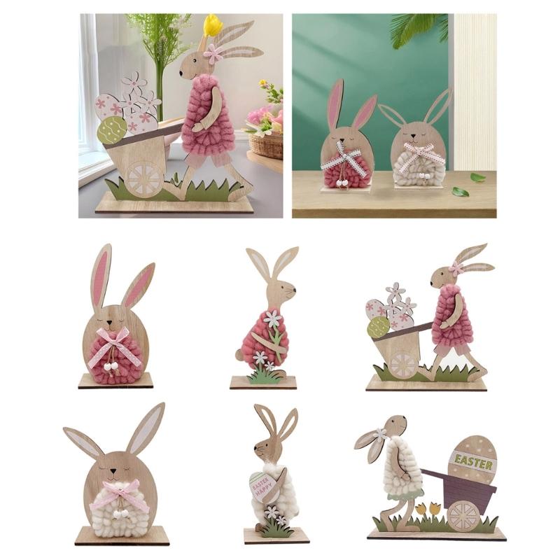 Easter Bunnies Wood Sculptures Rabbit Figurine Rabbit Sculpture for Elegant Homes Decoration and Celebration Displays