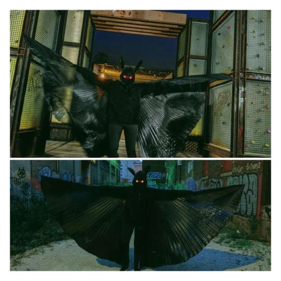 Yousheng Mothman Cosplay Costume Halloween Hooded Cape for Men Women Adult Black Fly Onesie Outfit for Halloween Christmas Parties