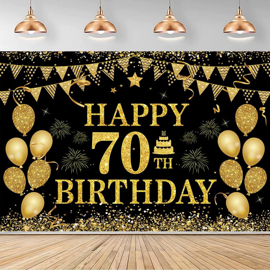 50th Birthday Decorations for Men Women - Happy 50th Birthday Banner Party Decorations Black Gold 50 Years Birthday Party Suppiles Background for