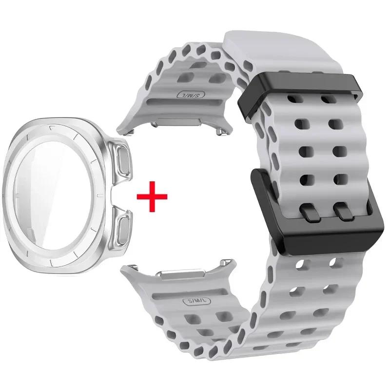 Schutzhülle aus gehärtetem Glas + Armband für Samsung Galaxy Watch Ultra 47mm Silikonarmband für Galaxy Watch Ultra 47mm Armband Schutzhülle