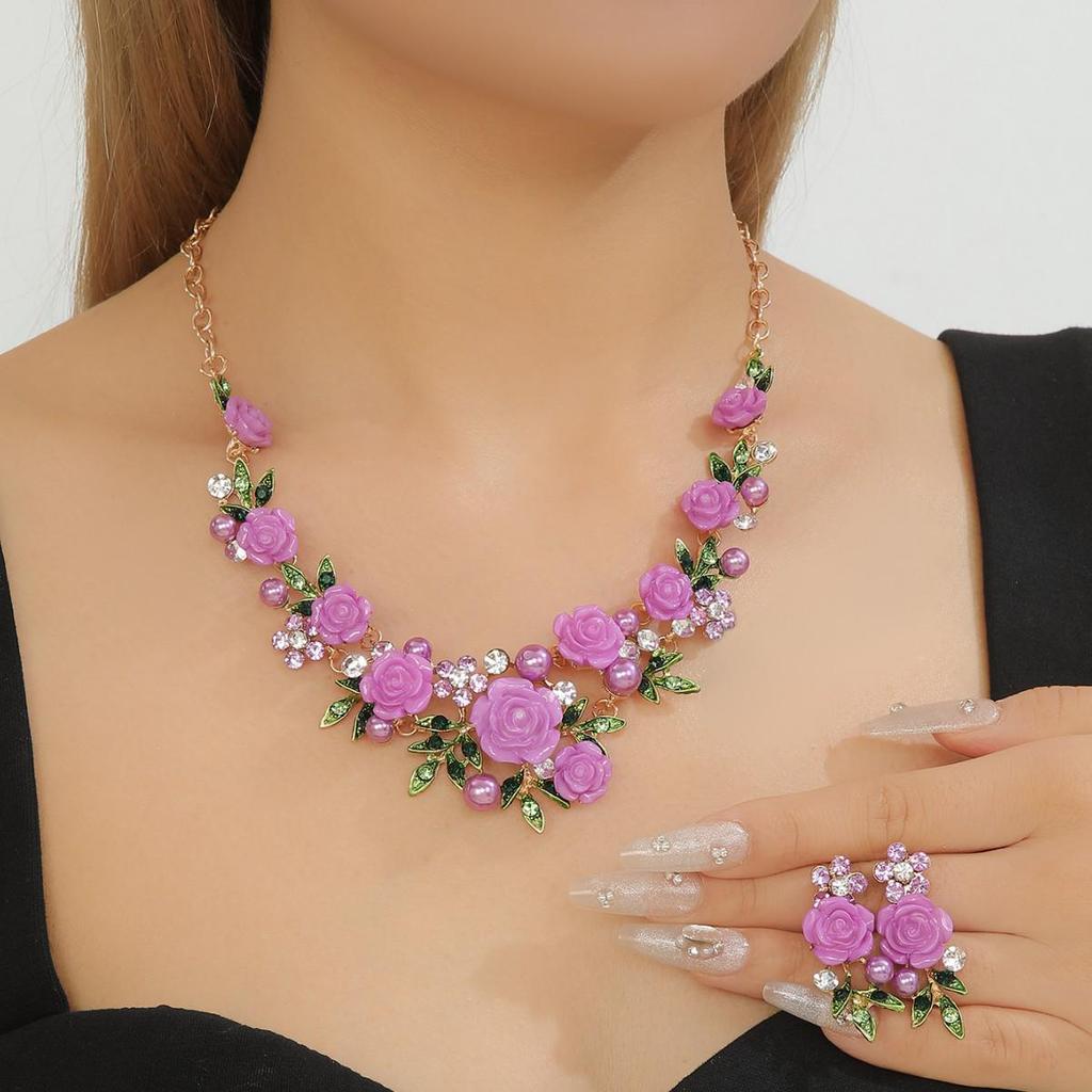 Conjunto de Collar y Pendientes Kaiyi Fashion Fresco de Esmalte con Diamantes y Perlas de Camelia
