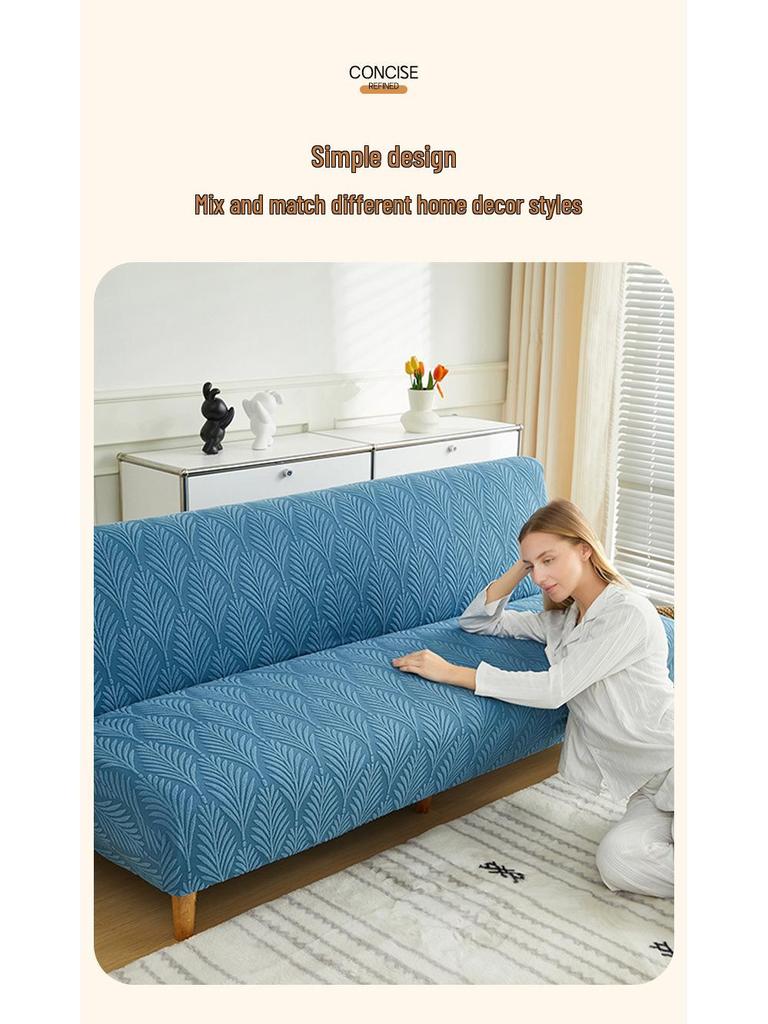 3D Jacquard Non-Slip Elastic Sofa Bed Cover - Full Coverage & Dirt-Proof for Armless Foldable Sofas