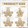 4Pcs Rack Plating Brass Micro Pave Cubic Zirconia Charms Long-Lasting Plated Flower Light Gold 13.5x10.5x3.5mm Hole: 1.2mm