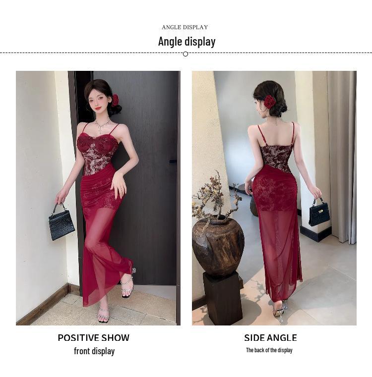 Sinnliches rotes Spitzen-Taillenbetonendes Camisole Abendkleid