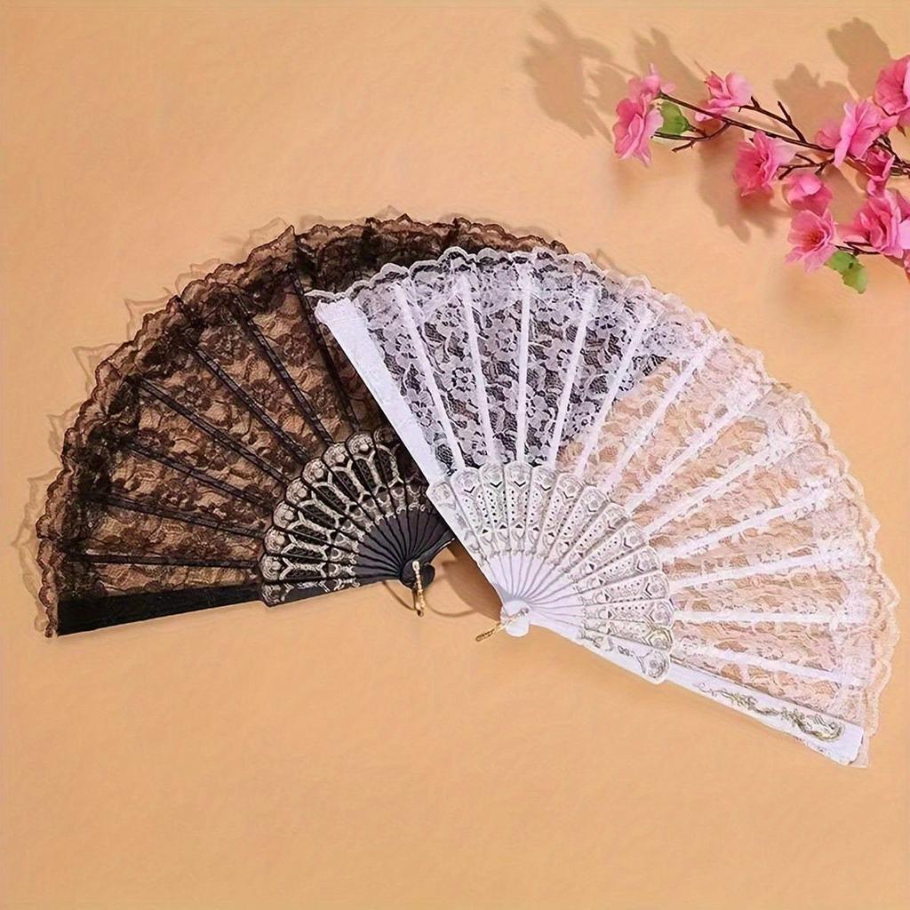 1pc Vintage Black K Lolita Hanfu Cheongsam Style Folding Hand Fan, Party Favors For Women, Birthday, Wedding, Rave Accessories, Bridesmaid Gifts