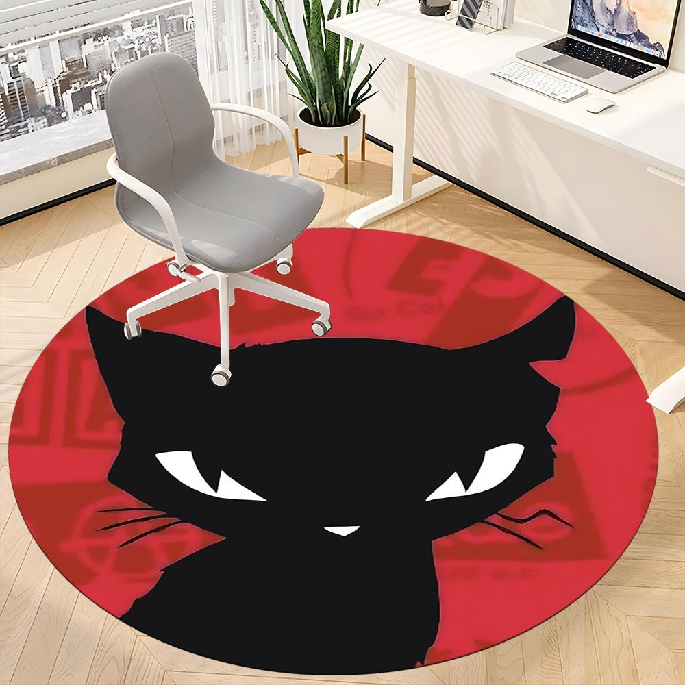 1pc Cat Circle Office Round Area Rug, Indoor Mat Suitable ForOffice, Under Office Chairs Bedroom Living Room Home Decor, Room Deco u54