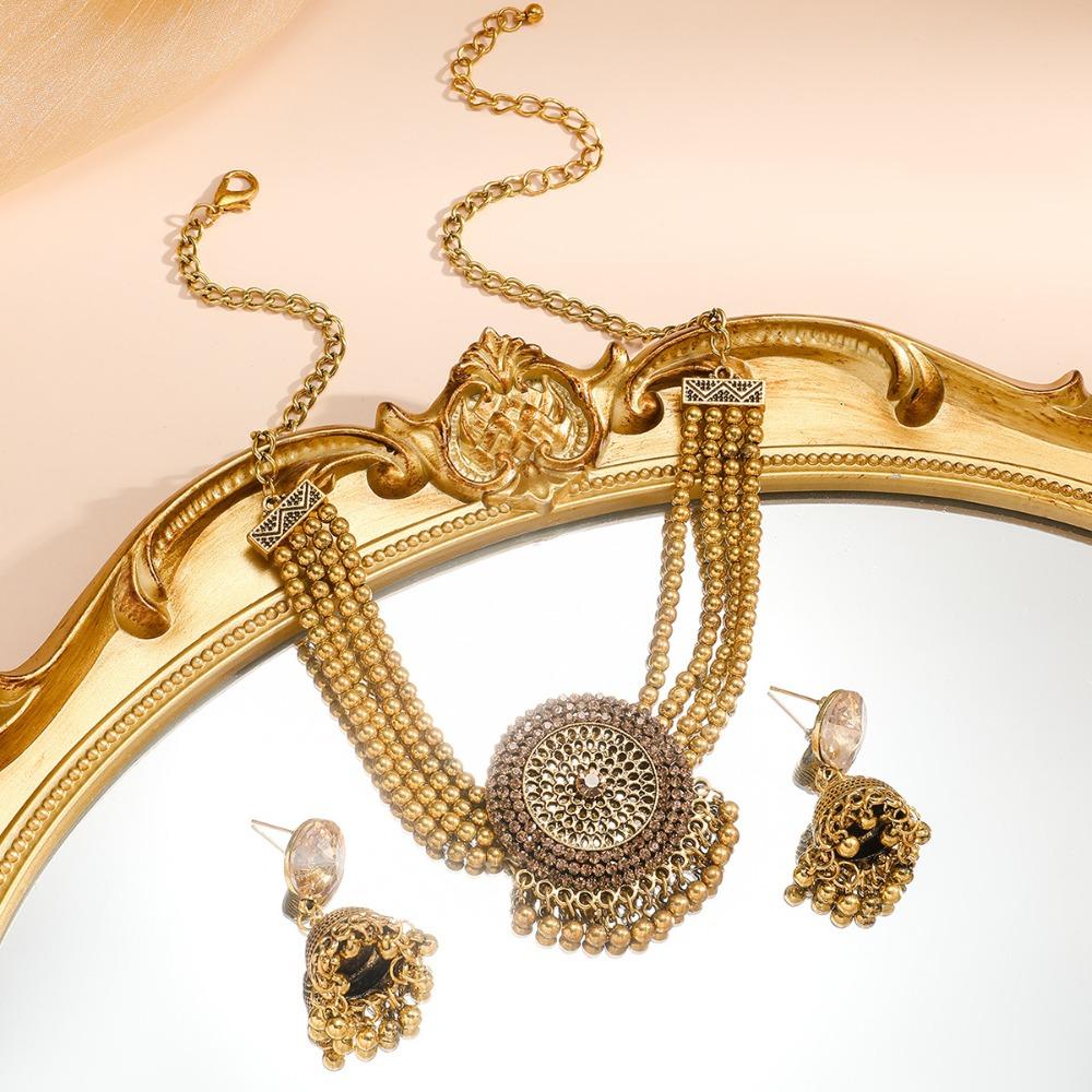 Imitation Pearl Rhinestone Necklace Earrings Luxury Choker Necklace Set Retro Jewelry Set  Party