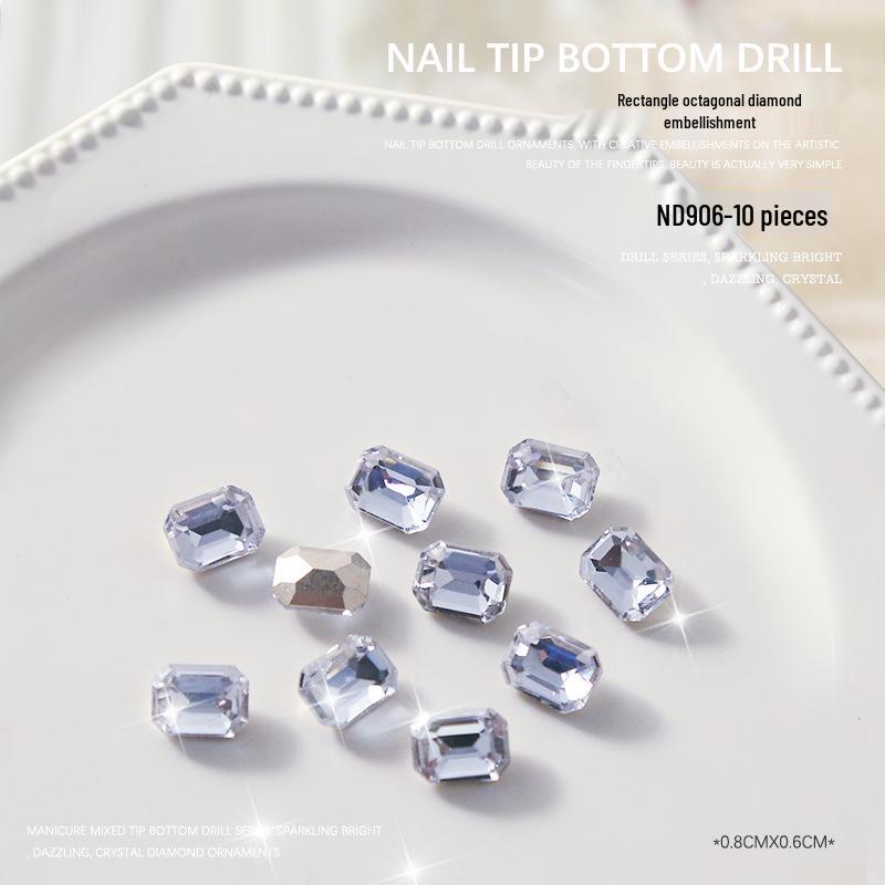 Moonlight Nail Art Diamond Decorations - 10 Pieces: Rectangle, Octagon, Square, Pointed Bottom Designs