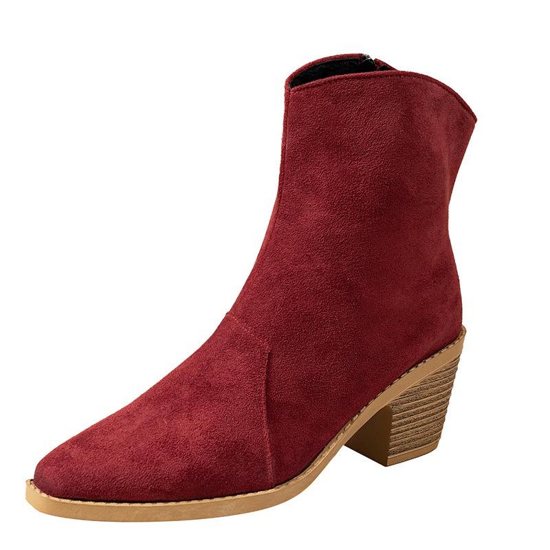 Fleece Warm Mid-heel Booties 2025 Winter New Plus-size Chunky Heel Side Zipper Martin Boots
