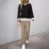 Automne Femmes Hauts Décontractés Revers Patchwork Manches Longues Pull Sweat