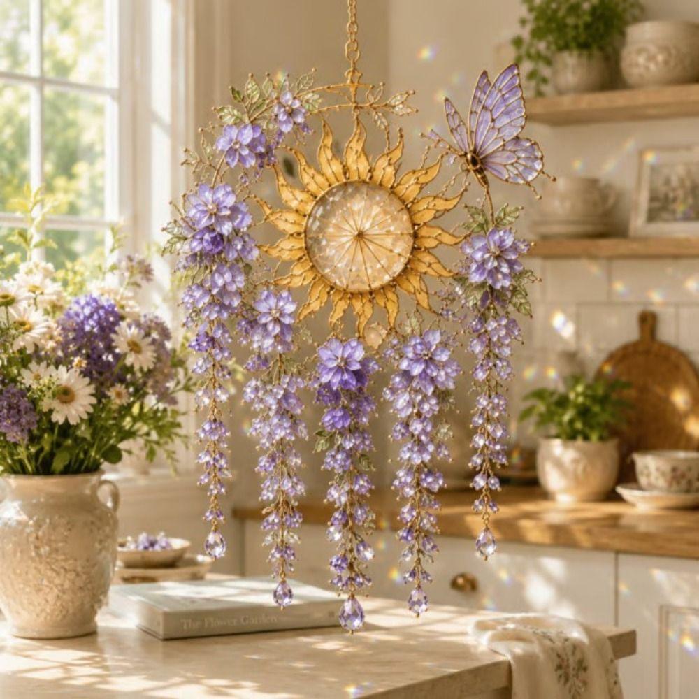 Hanging Decorations Crystal Pendant Colourful Dream Catcher Crystal Wind Chime  For Outside