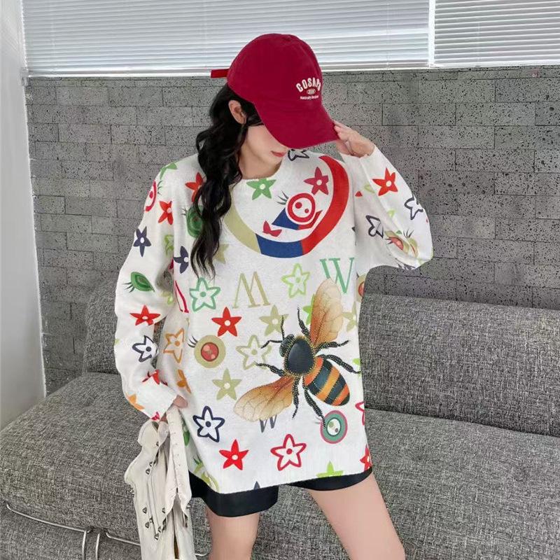 Korean Style Cartoon Print Long Sleeve Knitwear Women's Pullover | Plus Size Loose Fit Sweater for Autumn/Winter