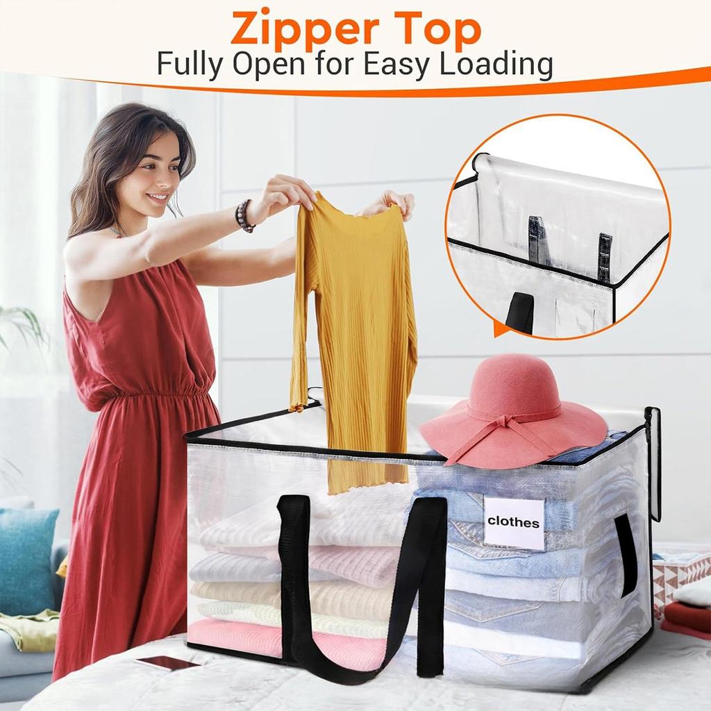 Heavy Duty Woven Moving Bags with Zippers Large Capacity Storage Totes for Clothes Bedding Foldable Luggage Organizer for Travel Moving College Dorm
