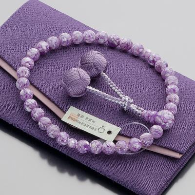 [Takita Shoten Buddhist Altar Shop] Women's Buddhist Prayer Beads, Lavender Shell, 8mm Beads, Silk Odamaki Bonten Tassel, Prayer Beads Bag, Suitable