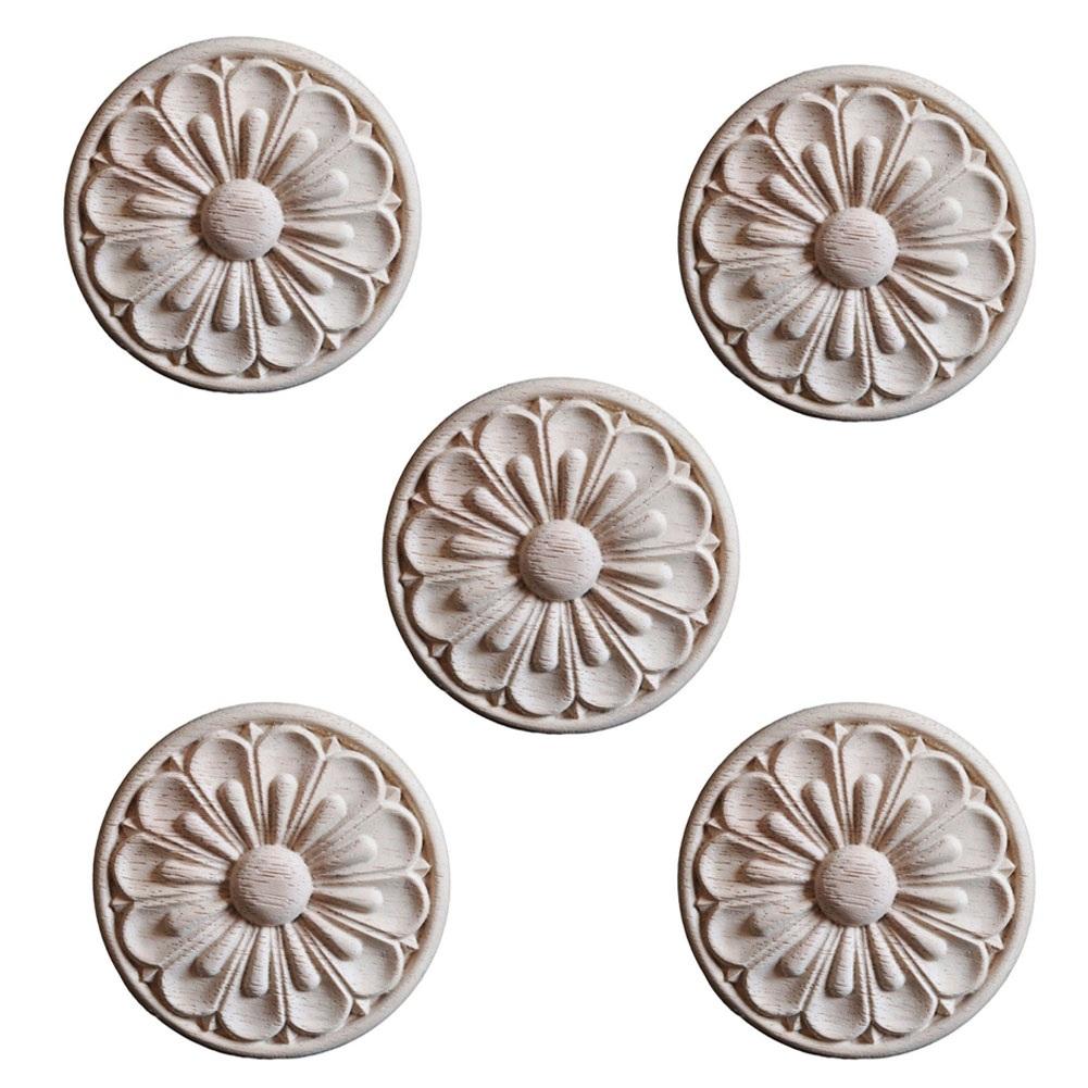 DIY Wood Applique Round Wood Carving Decal Home Hotel Restaurant Unpainted Wood Delicate Appearance European Style