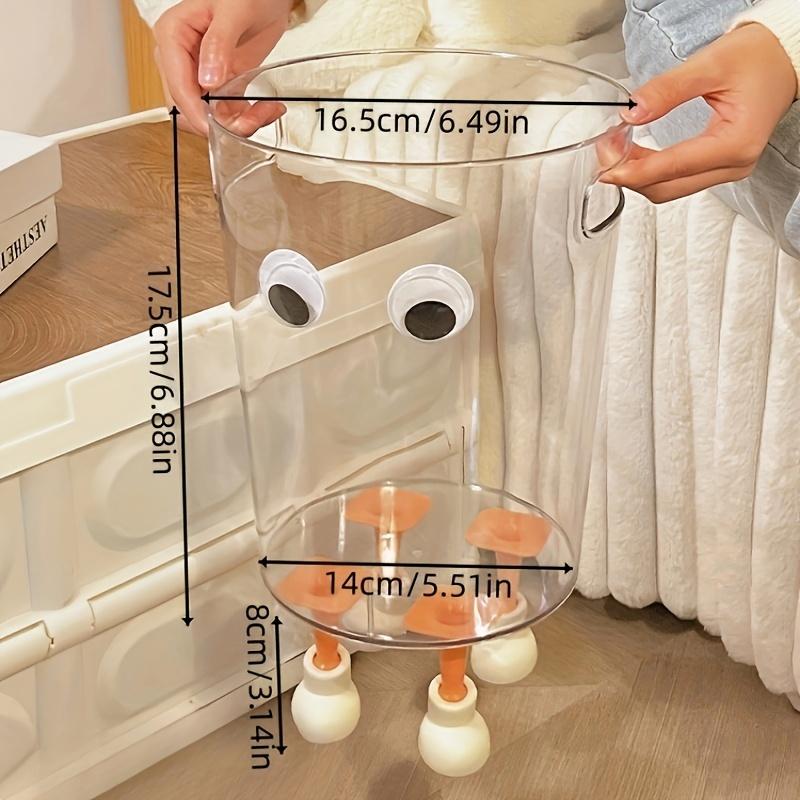 Modern Transparent Trash Can with Eyes & Four Legs, Cylindrical Plastic Bin, Stylish Discreet Waste Basket, Suitable for Office, Room