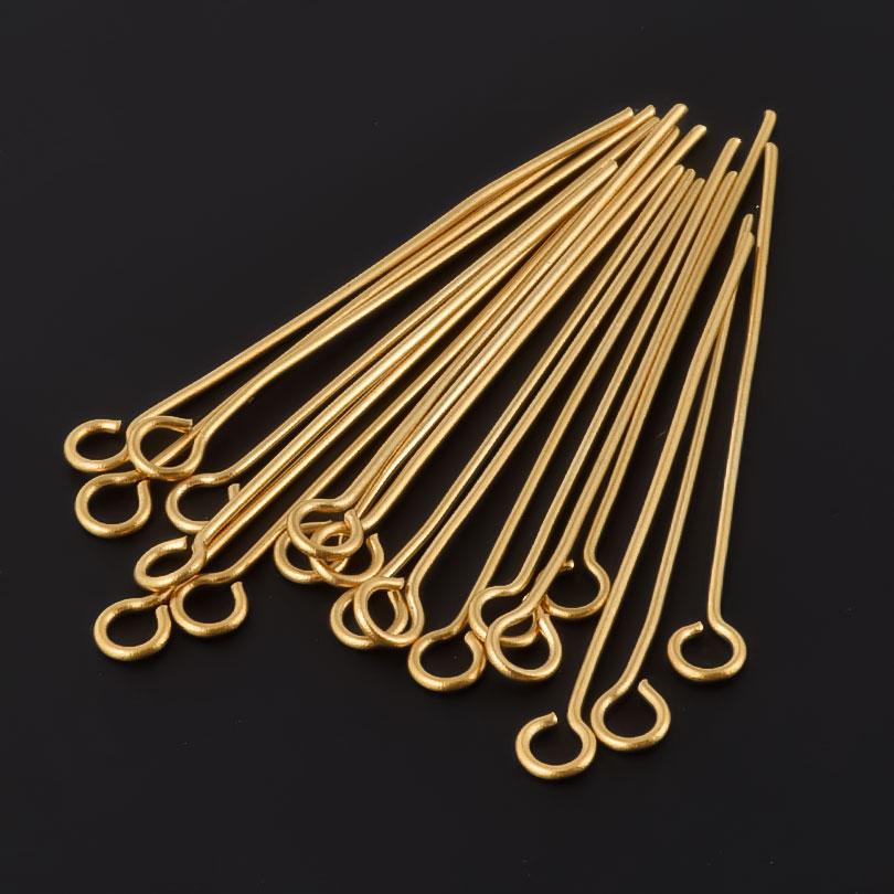 100pcs/Lot Real Gold Plated Stainless Steel  Eye Head Pins For Jewelry Making Supplies Nine Character Needle DIY Connectors Bulk