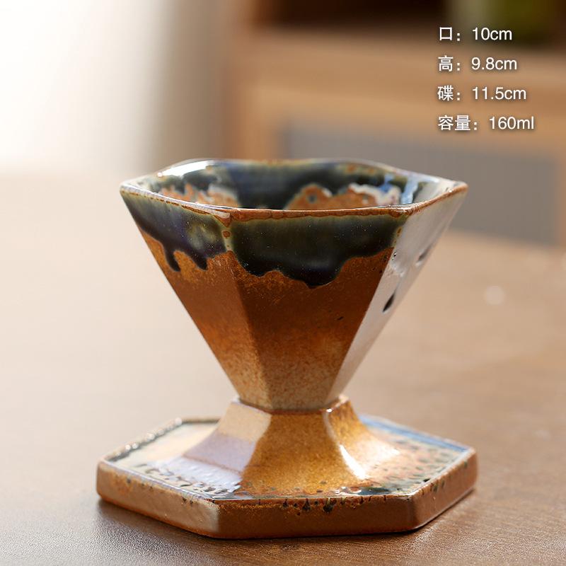 Retro Coffee Cup Creative Hexagonal Cup Light Luxury Coarse Pottery Mug Handmade Cup Nordic Design Cone Cup