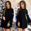Women Fashion Lace Stitching Dress Solid Color Long Sleeve Loose Dresses