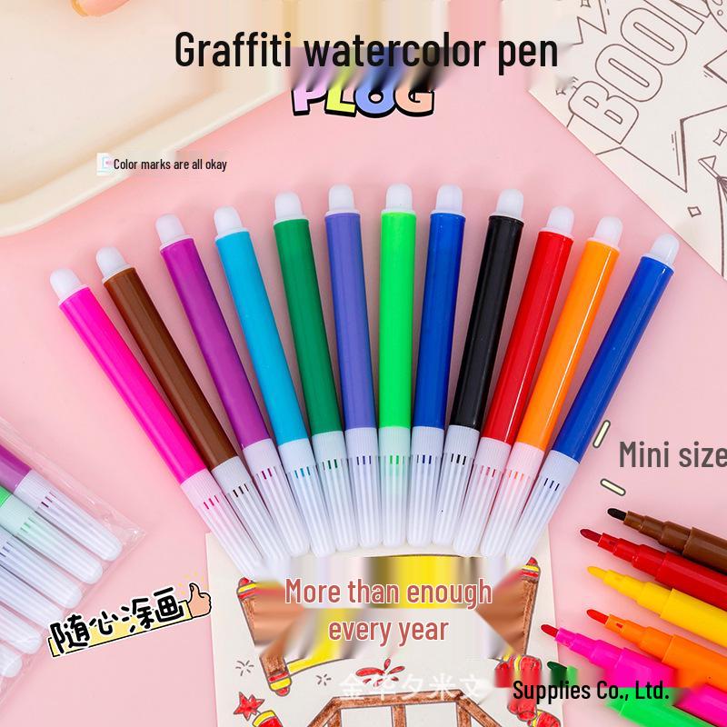 

Mini Washable Art Set: 18 Colored Pencils & Markers for Kids 4 Colors [Random Colors]