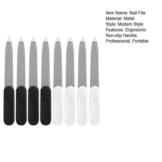 8Pcs Double-sided Metal Nail File with Ergonomic Non-slip Handle Professional Men Women Stainless Steel Gel Acrylic Fingernail File Emery Board
