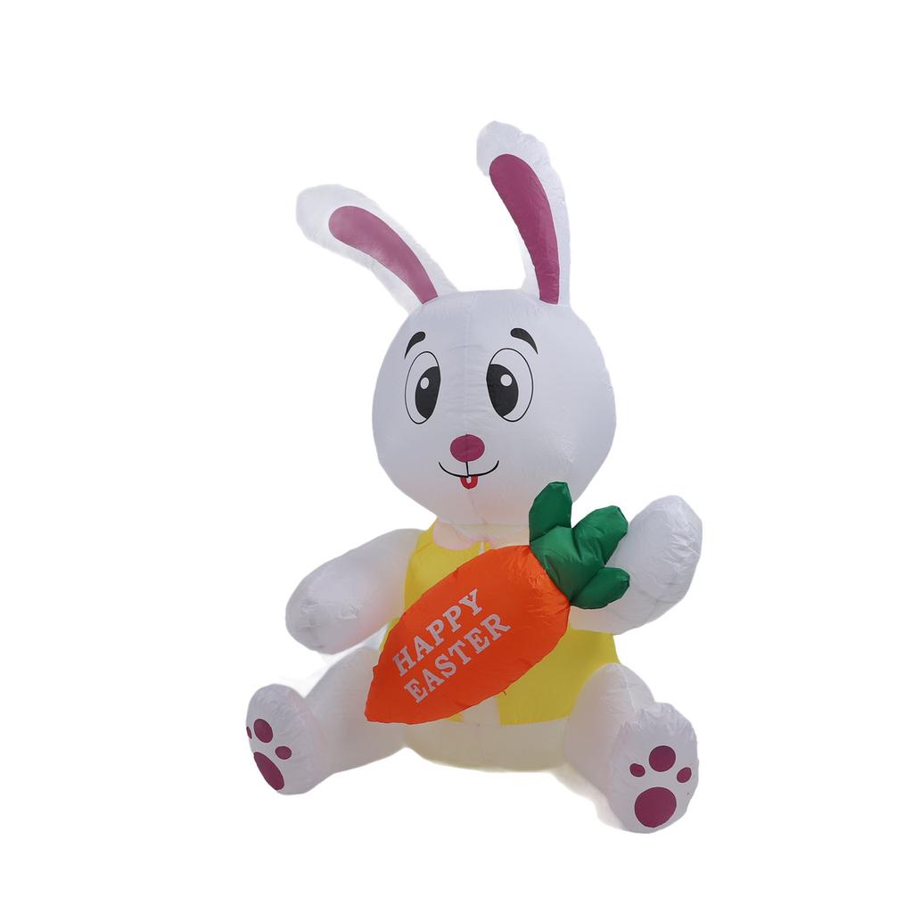 59.8in Inflatable Happy Easter Bunny Decoration Inflatable Rabbit Sitting Holding Carrot with LED Li
