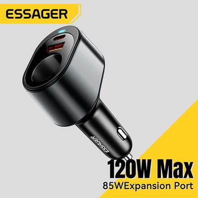 Essager 120W USB C Car Charger with 85W Car Lighter Port Fast Car Charger Adapter for iPhone 15 MacBook Xiaomi Laptop