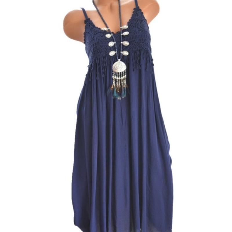 QICED Women's Solid Colour Vintage Loose Cotton Linen Dresses
